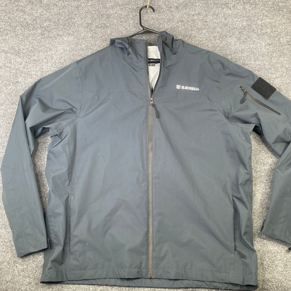 Baerskin Mens Tactical Windbreaker Rain Jacket Gray Full Zip Hooded Shell XL